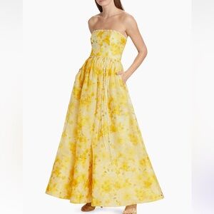 Zimmermann Wonderland Yellow Strapless Shell-Trim Gown 0P